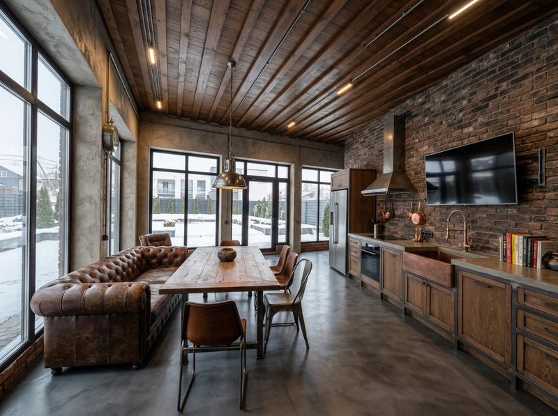 Дизайн кухни в стиле Лофт — фото интерьера от нейросети RoomGPT