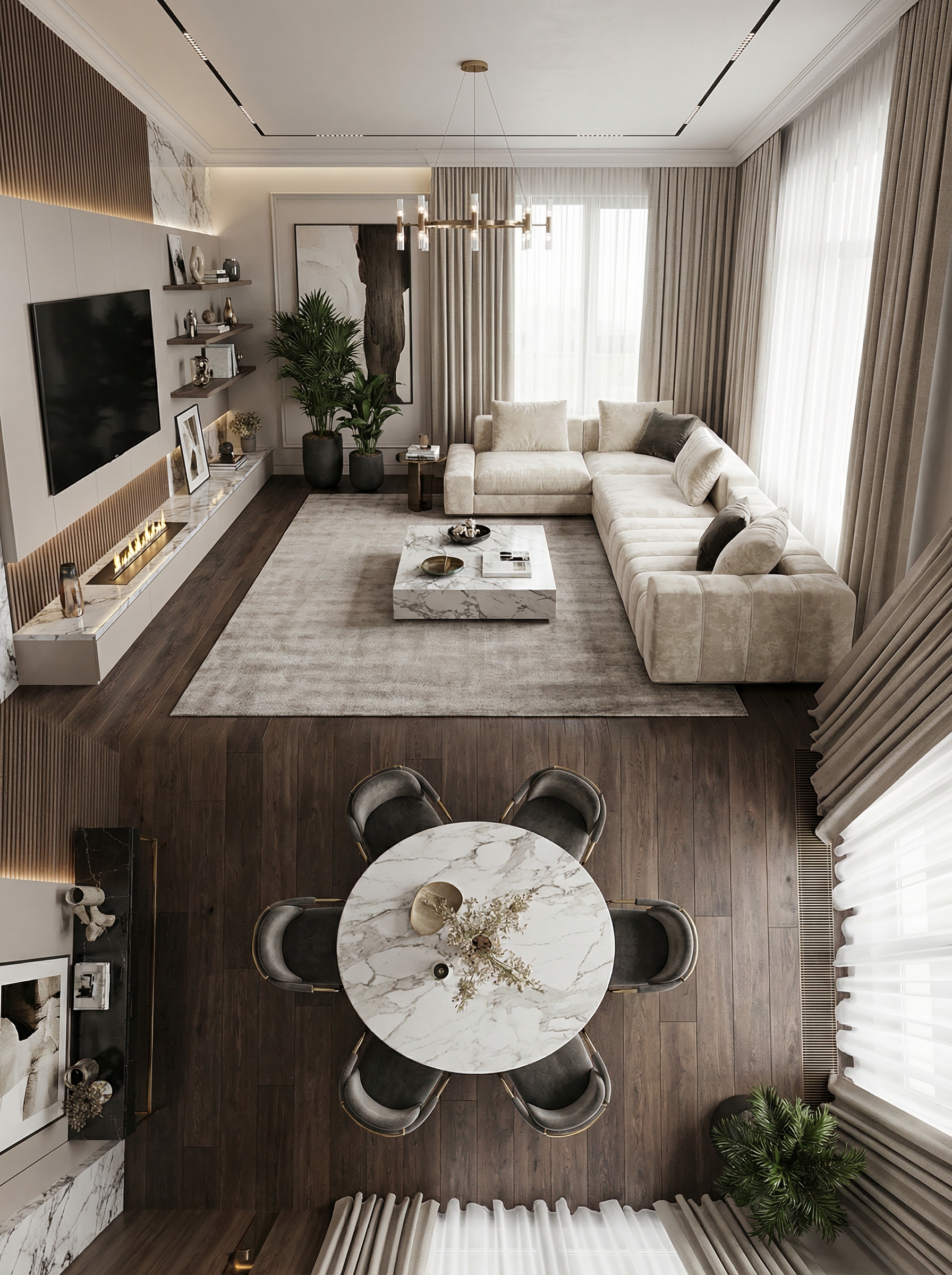 Дизайн гостиной в стиле Контемпорари — фото интерьера от нейросети RoomGPT