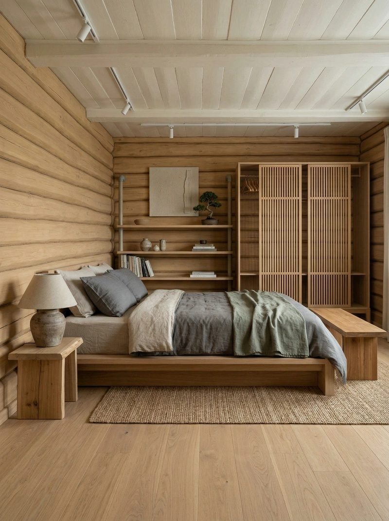 Дизайн спальни в стиле Japandi — фото интерьера от нейросети RoomGPT