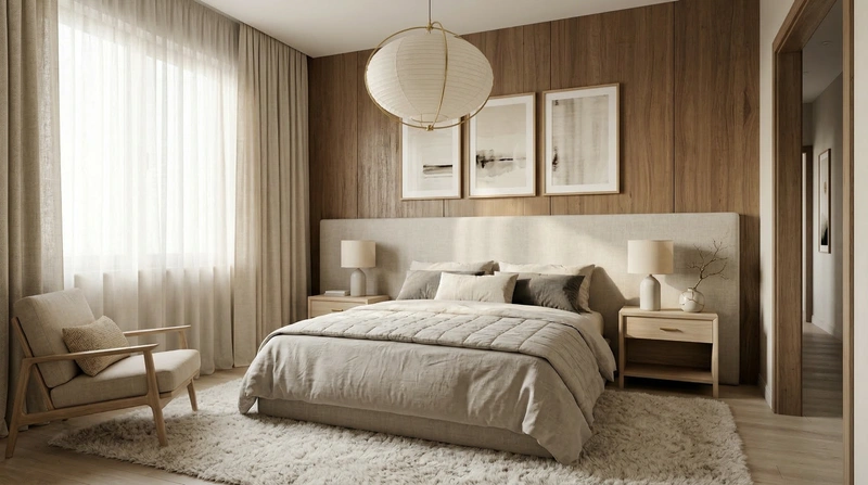 Дизайн спальни в стиле Japandi — фото интерьера от нейросети RoomGPT