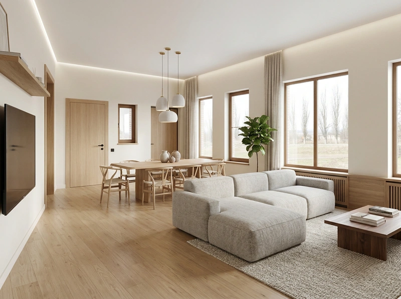 Дизайн гостиной в стиле Сканди — фото интерьера от нейросети RoomGPT