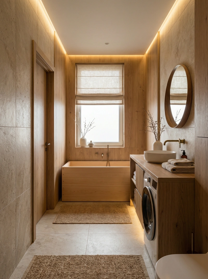 Дизайн ванной в стиле Japandi — фото интерьера от нейросети RoomGPT