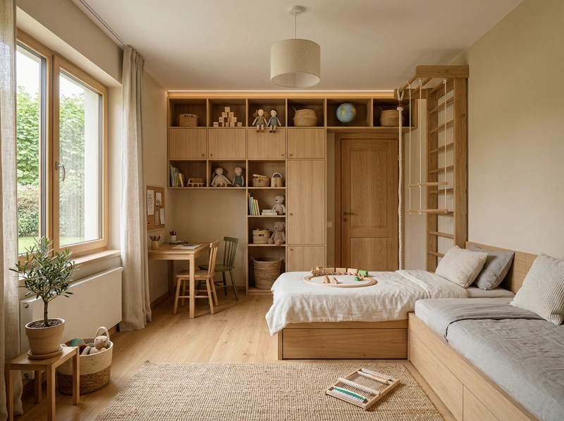 Дизайн детской в стиле Japandi — фото интерьера от нейросети RoomGPT