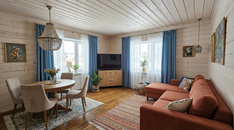 Дизайн интерьера в стиле Эклектика — Гостиная от нейросети RoomGPT