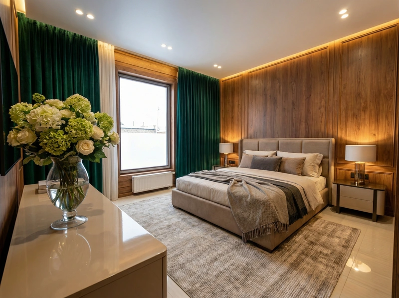 Дизайн интерьера в стиле Контемпорари — Спальня от нейросети RoomGPT