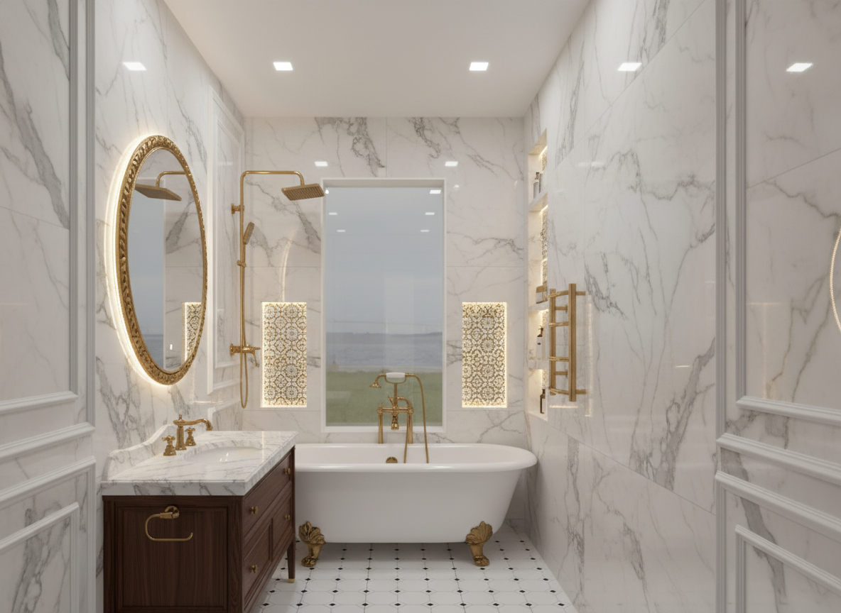 Дизайн ванной в стиле Классика — фото интерьера от нейросети RoomGPT