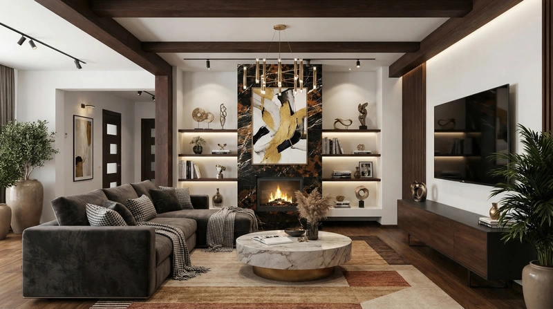 Дизайн интерьера в стиле Контемпорари — Гостиная от нейросети RoomGPT