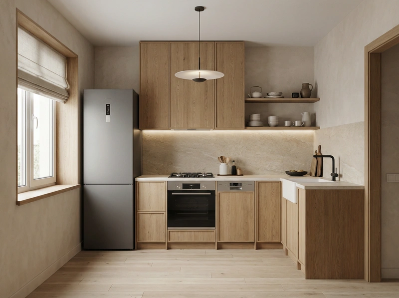 Дизайн кухни в стиле Japandi — фото интерьера от нейросети RoomGPT