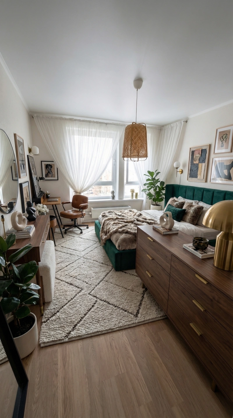 Дизайн спальни в стиле Эклектика — фото интерьера от нейросети RoomGPT