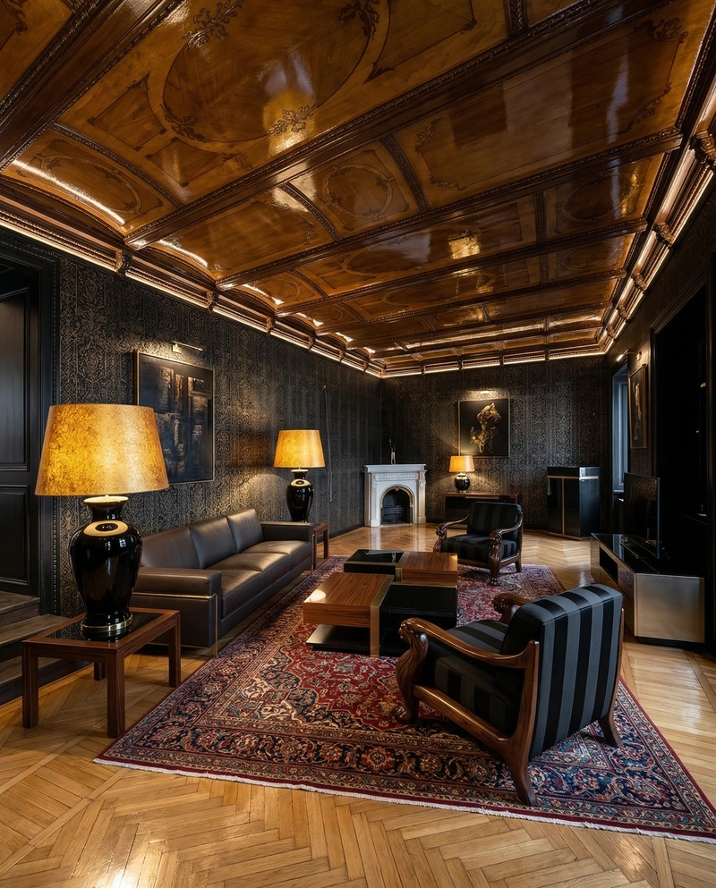 Дизайн гостиной в стиле Блэктэк — фото интерьера от нейросети RoomGPT