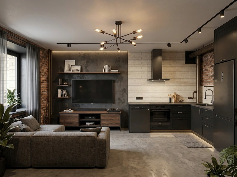 Дизайн интерьера в стиле Лофт — Гостиная от нейросети RoomGPT