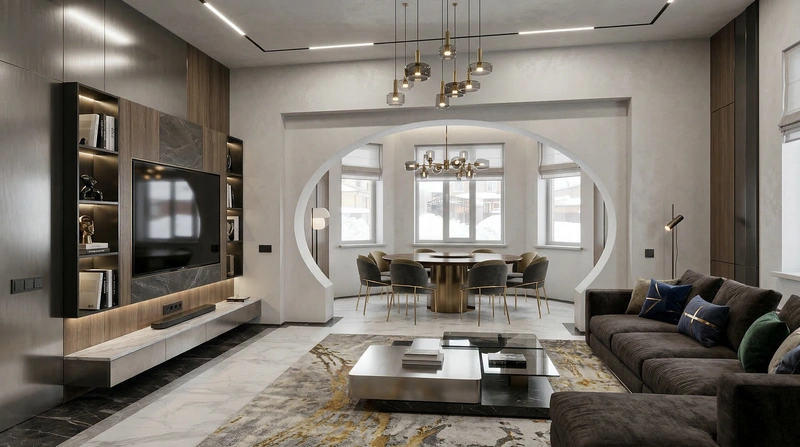 Дизайн интерьера в стиле Контемпорари — Гостиная от нейросети RoomGPT