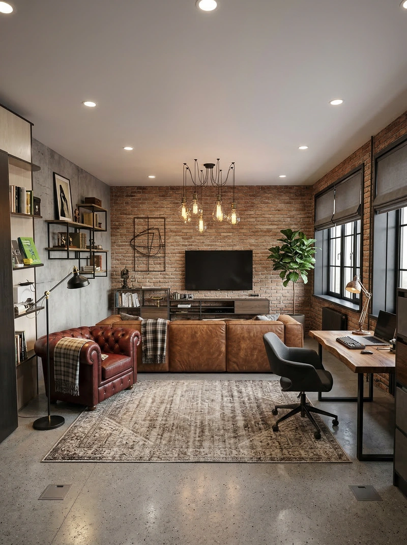 Дизайн интерьера в стиле Лофт — Гостиная от нейросети RoomGPT