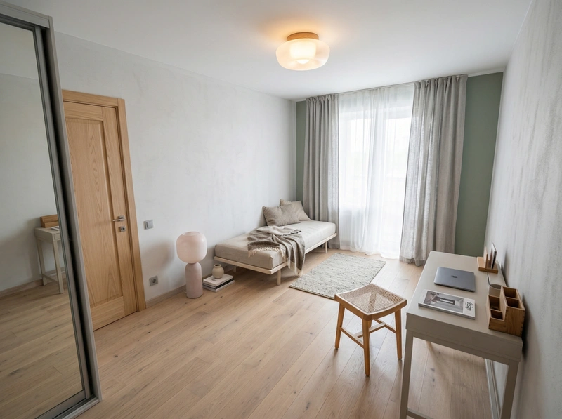 Дизайн спальни в стиле Сканди — фото интерьера от нейросети RoomGPT