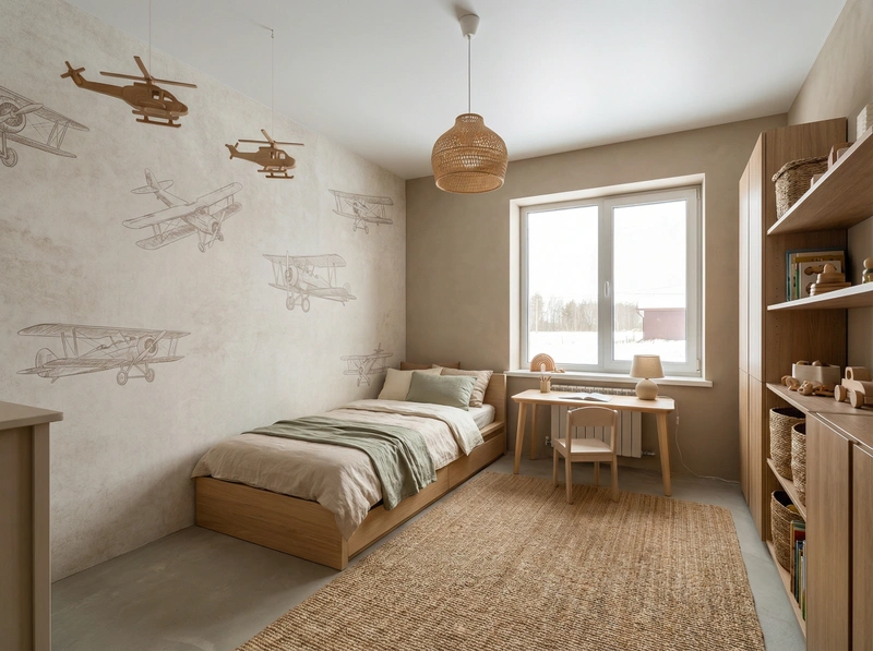Дизайн детской в стиле Japandi — фото интерьера от нейросети RoomGPT