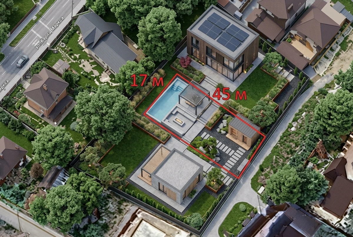 Ландшафтный дизайн в стиле Минимализм — Участок от нейросети RoomGPT