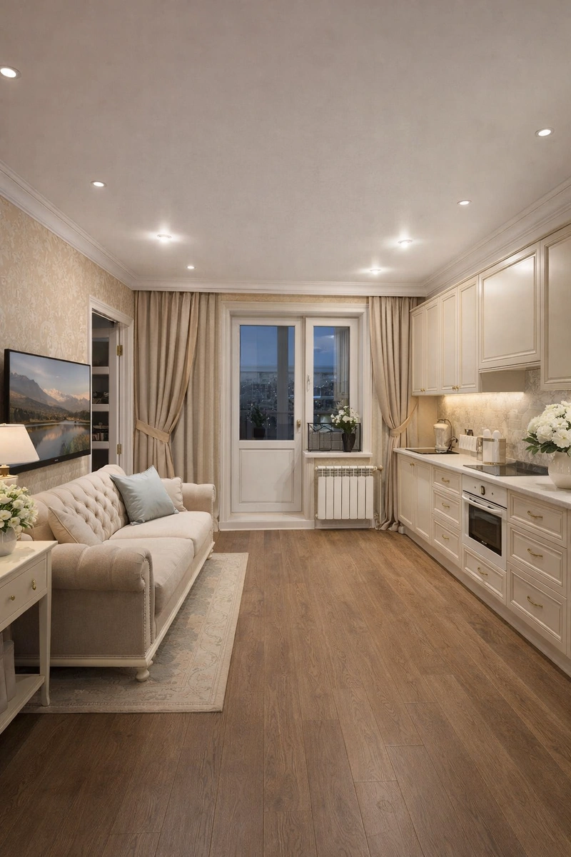 Дизайн кухни в стиле Классика — фото интерьера от нейросети RoomGPT