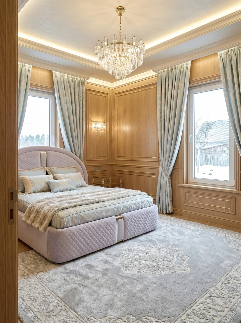Дизайн спальни в стиле Неоклассика — фото интерьера от нейросети RoomGPT