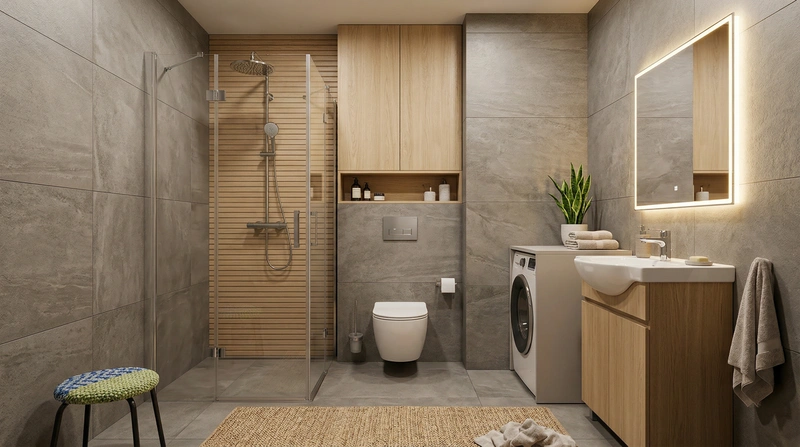 Дизайн ванной в стиле Хюгге — фото интерьера от нейросети RoomGPT