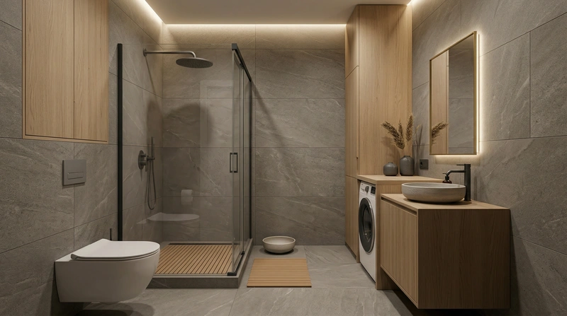 Дизайн ванной в стиле Japandi — фото интерьера от нейросети RoomGPT