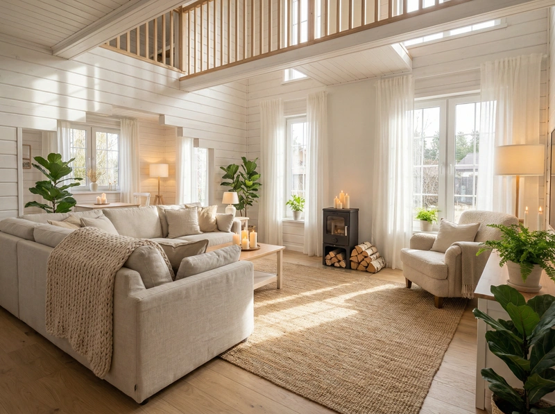 Дизайн интерьера в стиле Хюгге — Гостиная от нейросети RoomGPT