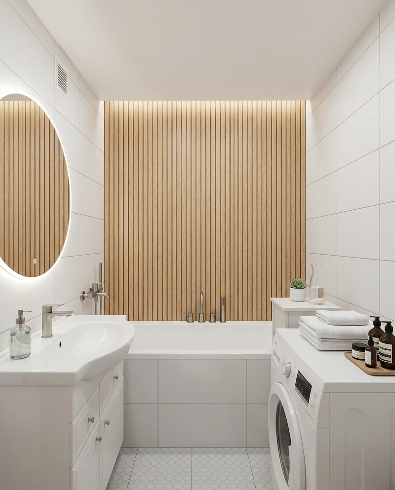 Дизайн ванной в стиле Сканди — фото интерьера от нейросети RoomGPT