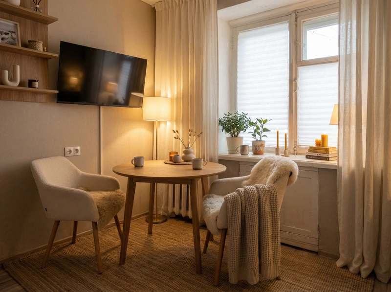 Дизайн интерьера в стиле Хюгге — Гостиная от нейросети RoomGPT