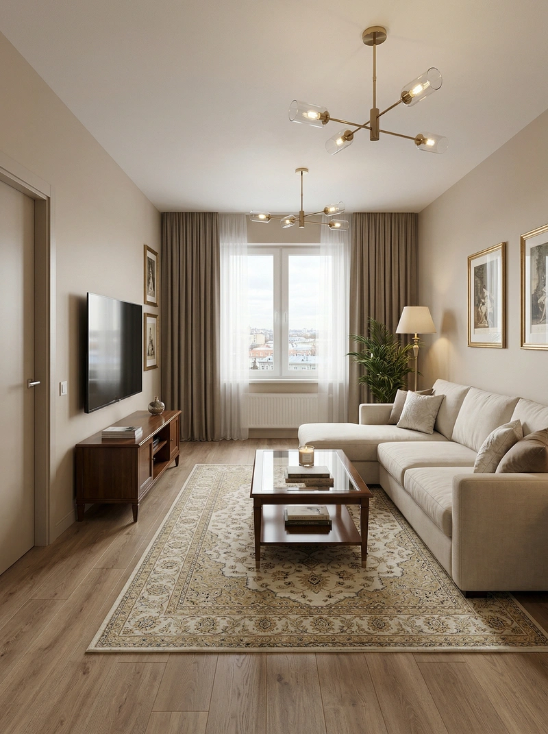 Дизайн гостиной в стиле Классика — фото интерьера от нейросети RoomGPT