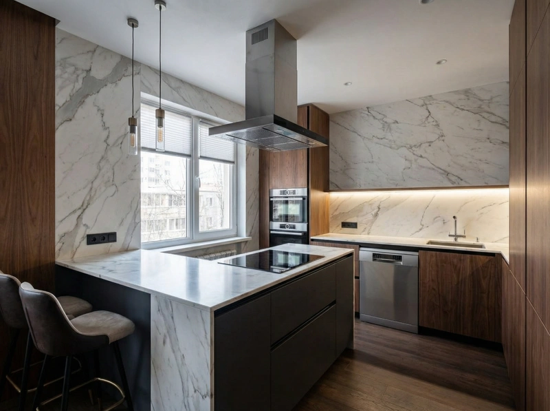 Дизайн интерьера в стиле Контемпорари — Кухня от нейросети RoomGPT