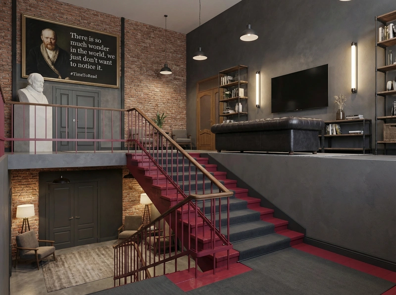 Дизайн интерьера в стиле Лофт — Гостиная от нейросети RoomGPT