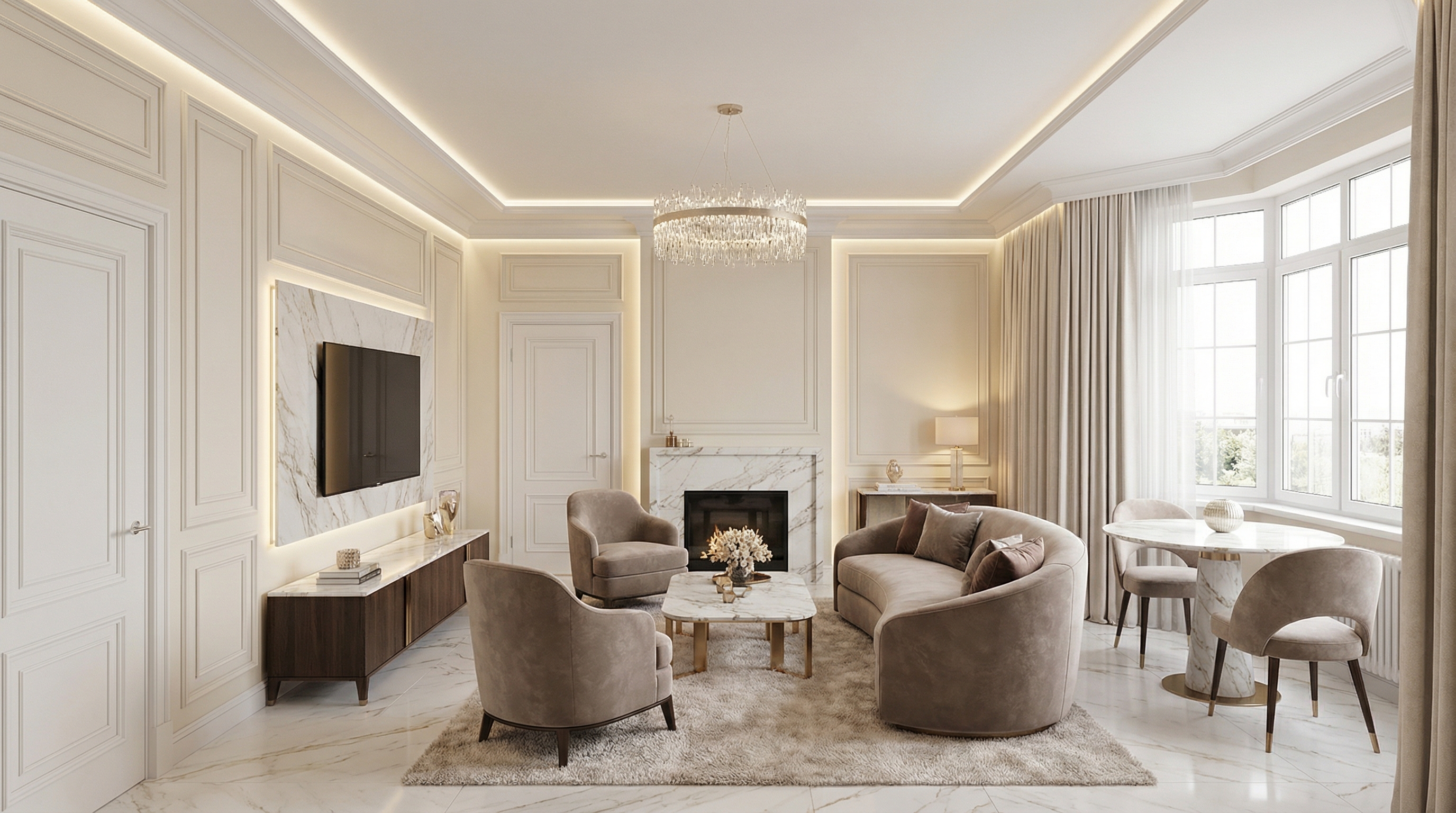 Дизайн гостиной в стиле Классика — фото интерьера от нейросети RoomGPT