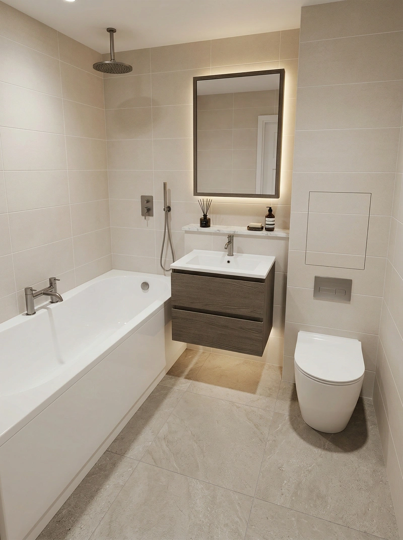 Дизайн ванной в стиле Контемпорари — фото интерьера от нейросети RoomGPT