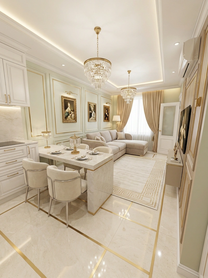 Дизайн гостиной в стиле Неоклассика — фото интерьера от нейросети RoomGPT