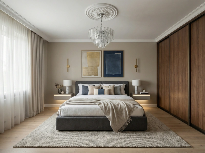 Дизайн интерьера в стиле Контемпорари — Спальня от нейросети RoomGPT