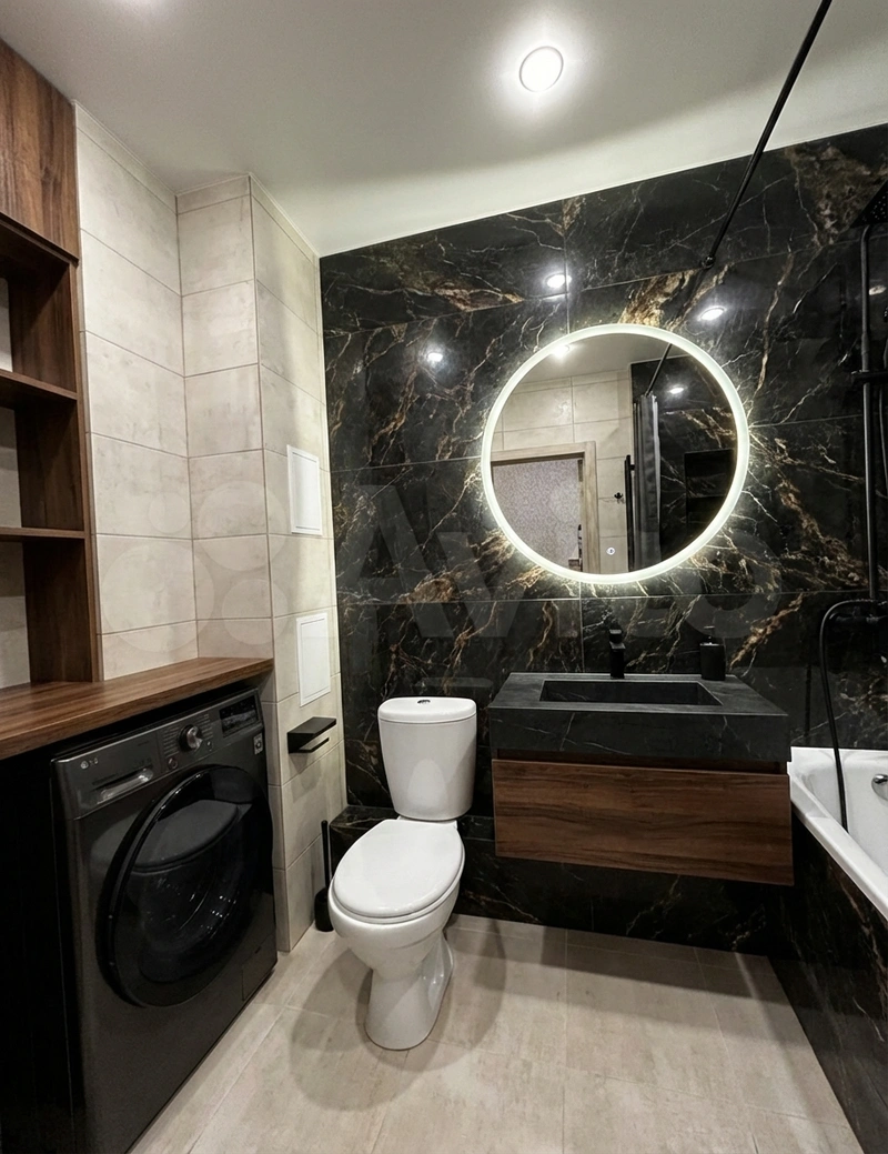 Дизайн интерьера в стиле Блэктэк — Ванная от нейросети RoomGPT