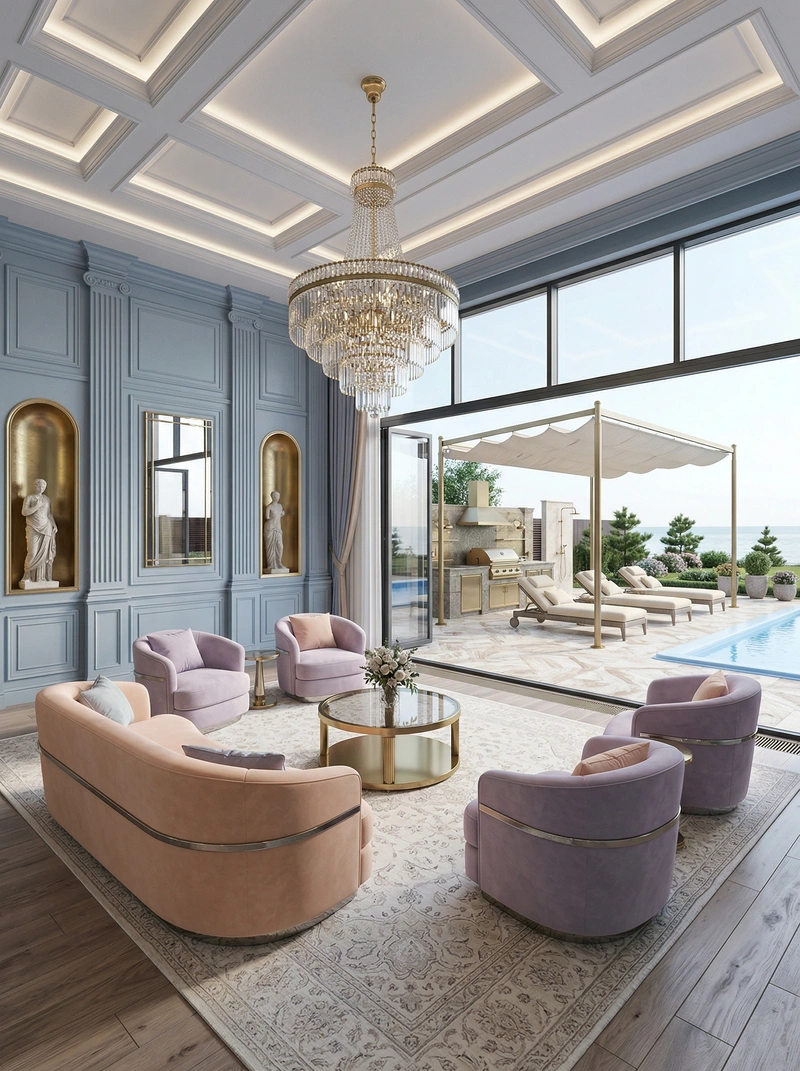 Дизайн гостиной в стиле Неоклассика — фото интерьера от нейросети RoomGPT