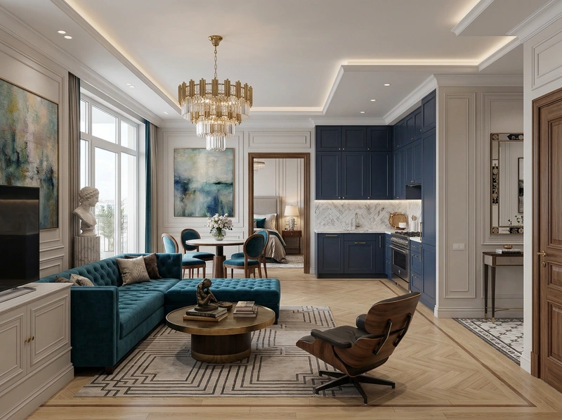 Дизайн интерьера в стиле Эклектика — Гостиная от нейросети RoomGPT