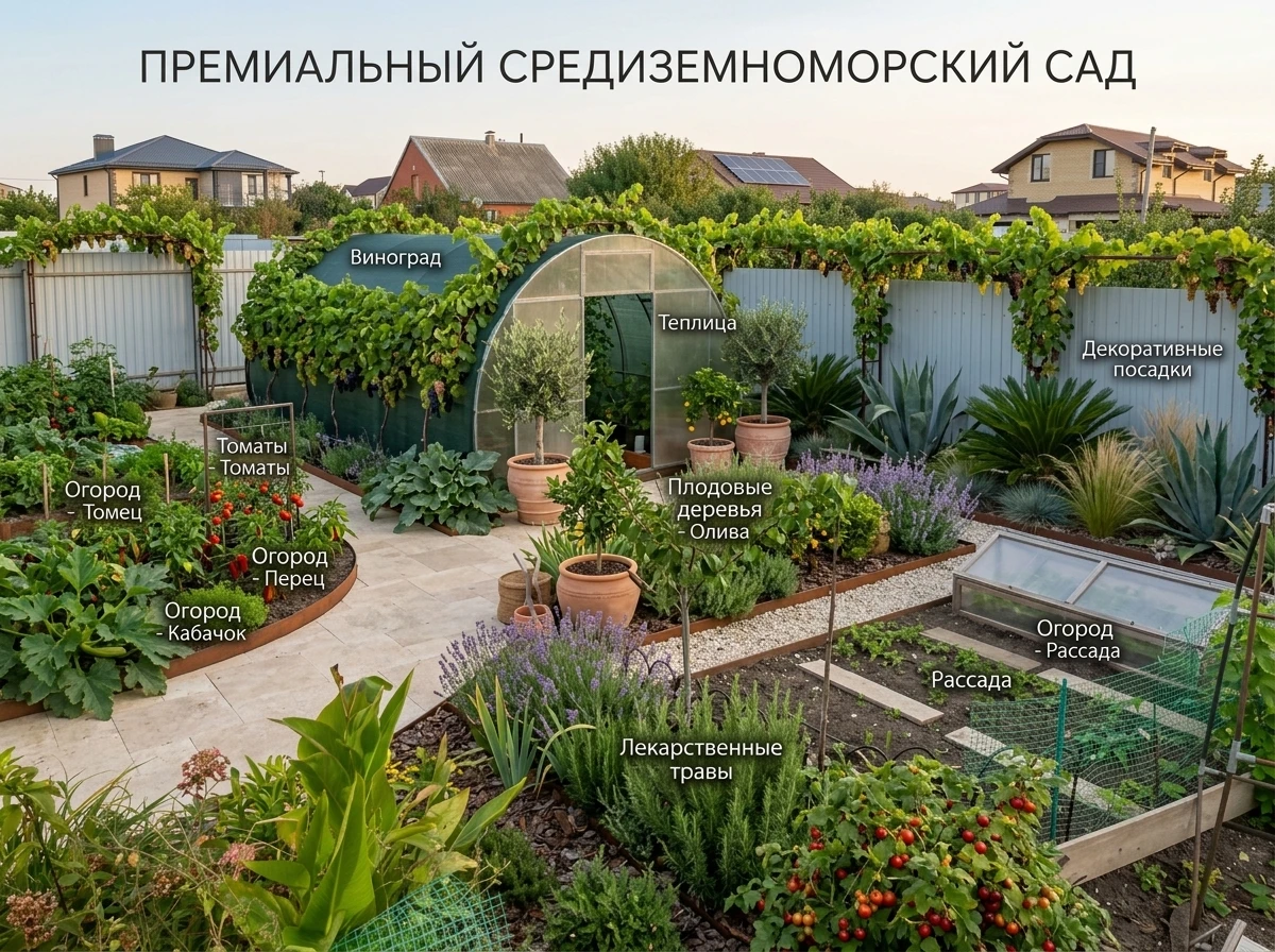 Дизайн участка в стиле Средиземноморский — фото участка от нейросети RoomGPT