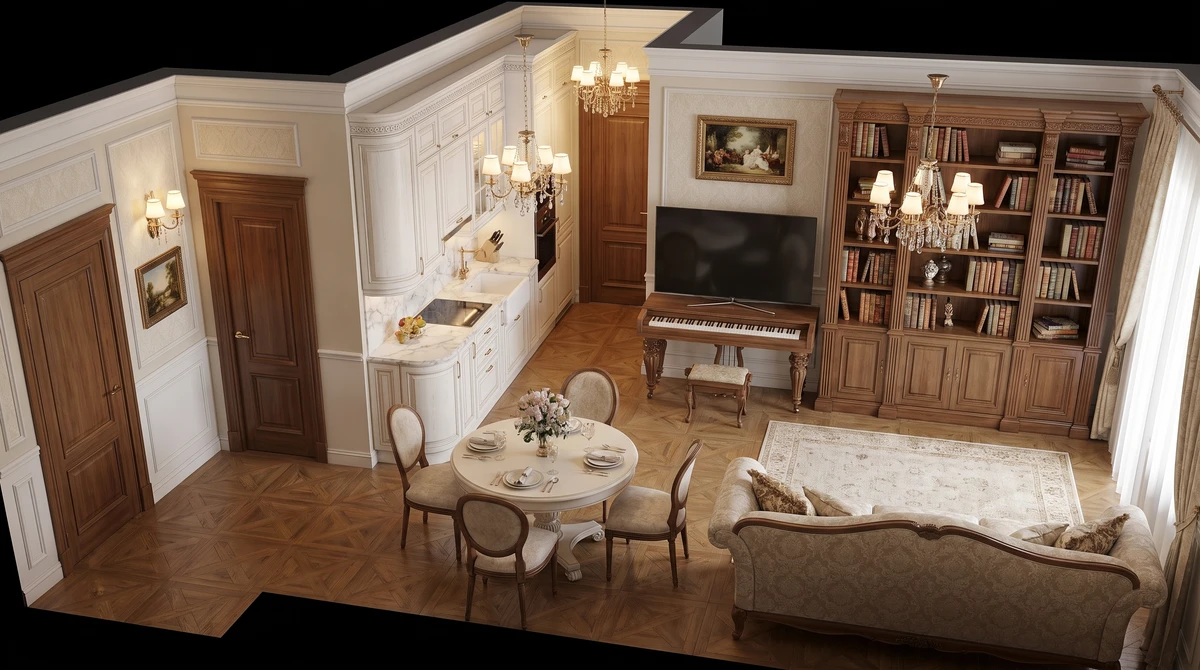 Дизайн гостиной в стиле Классика — фото интерьера от нейросети RoomGPT