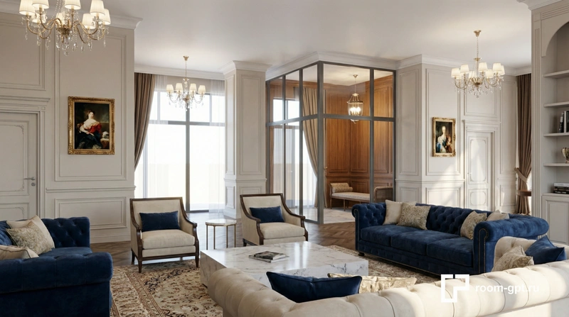Дизайн интерьера в стиле Классика — Гостиная от нейросети RoomGPT