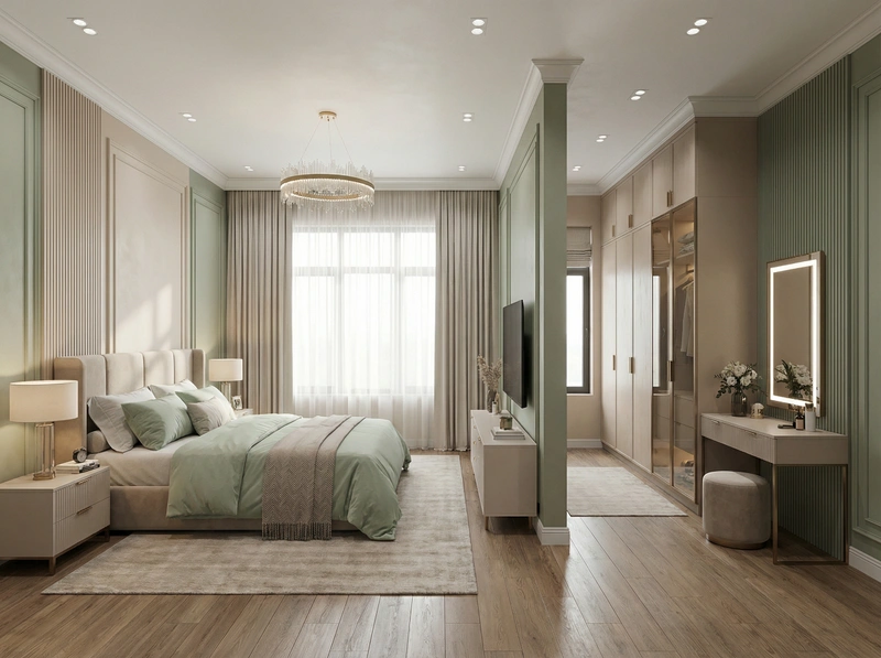 Дизайн интерьера в стиле Контемпорари — Спальня от нейросети RoomGPT