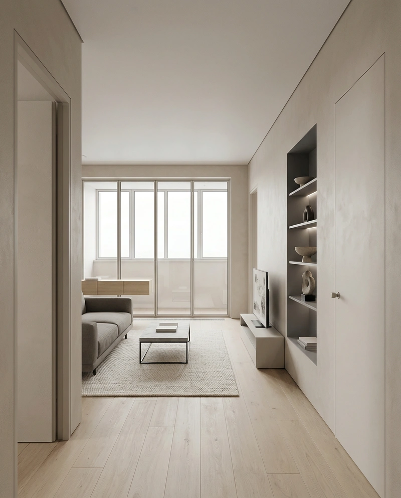 Дизайн интерьера в стиле Минимализм — Гостиная от нейросети RoomGPT