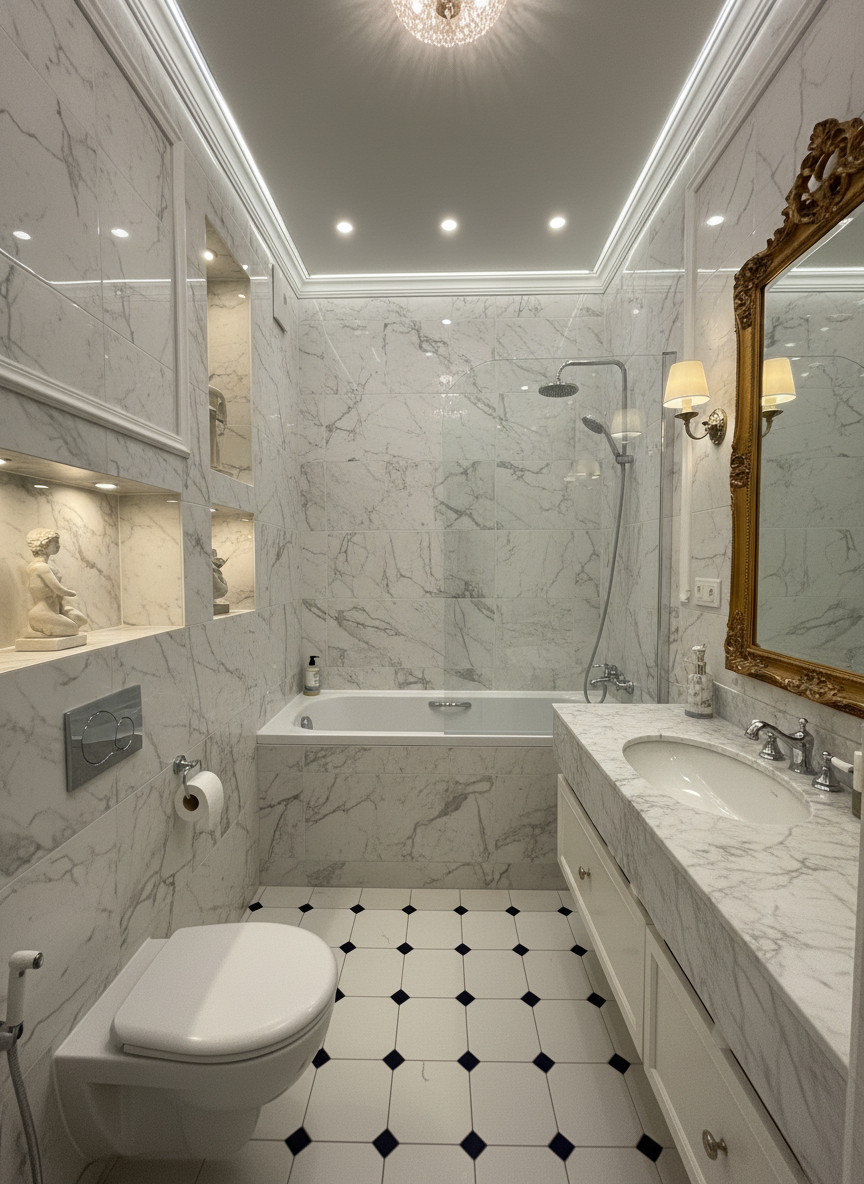 Дизайн ванной в стиле Классика — фото интерьера от нейросети RoomGPT