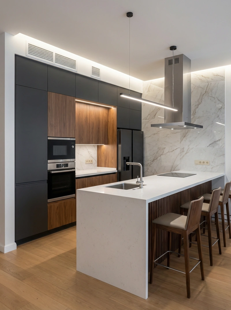 Дизайн интерьера в стиле Контемпорари — Кухня от нейросети RoomGPT