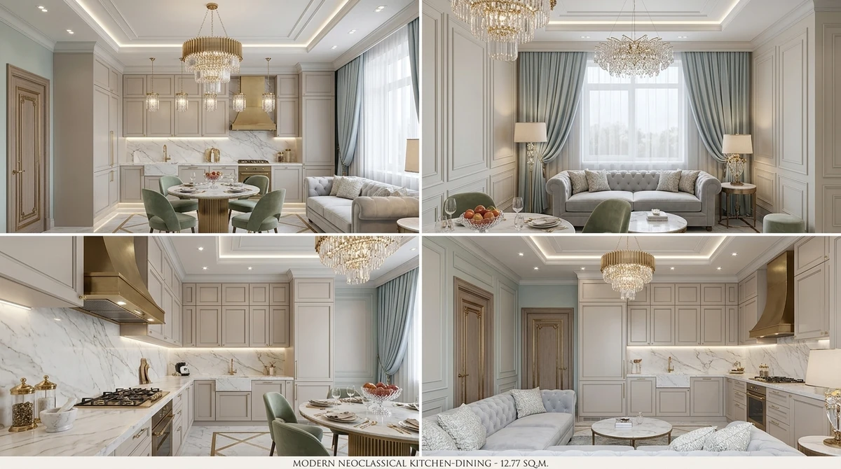 Дизайн кухни в стиле Неоклассика — фото интерьера от нейросети RoomGPT