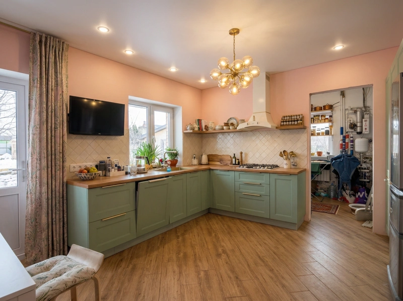 Дизайн кухни в стиле Эклектика — фото интерьера от нейросети RoomGPT