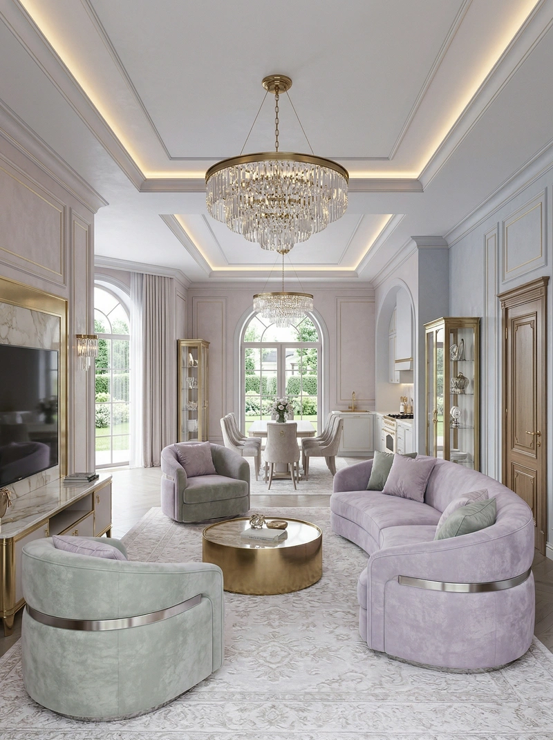 Дизайн гостиной в стиле Неоклассика — фото интерьера от нейросети RoomGPT