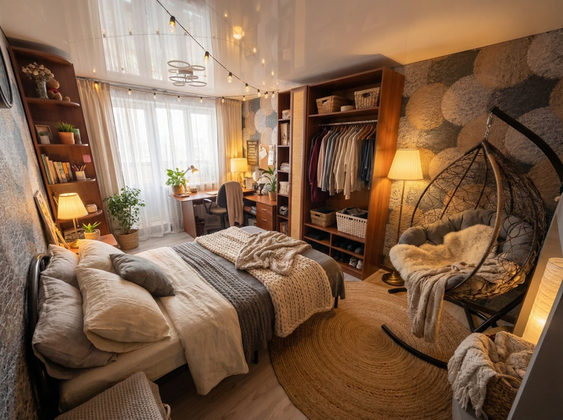 Дизайн интерьера в стиле Хюгге — Спальня от нейросети RoomGPT