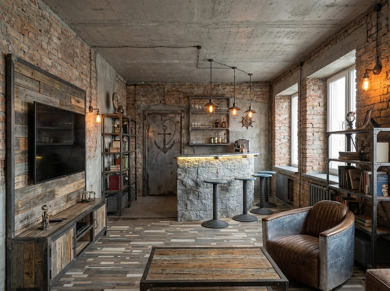 Дизайн интерьера в стиле Лофт — Гостиная от нейросети RoomGPT