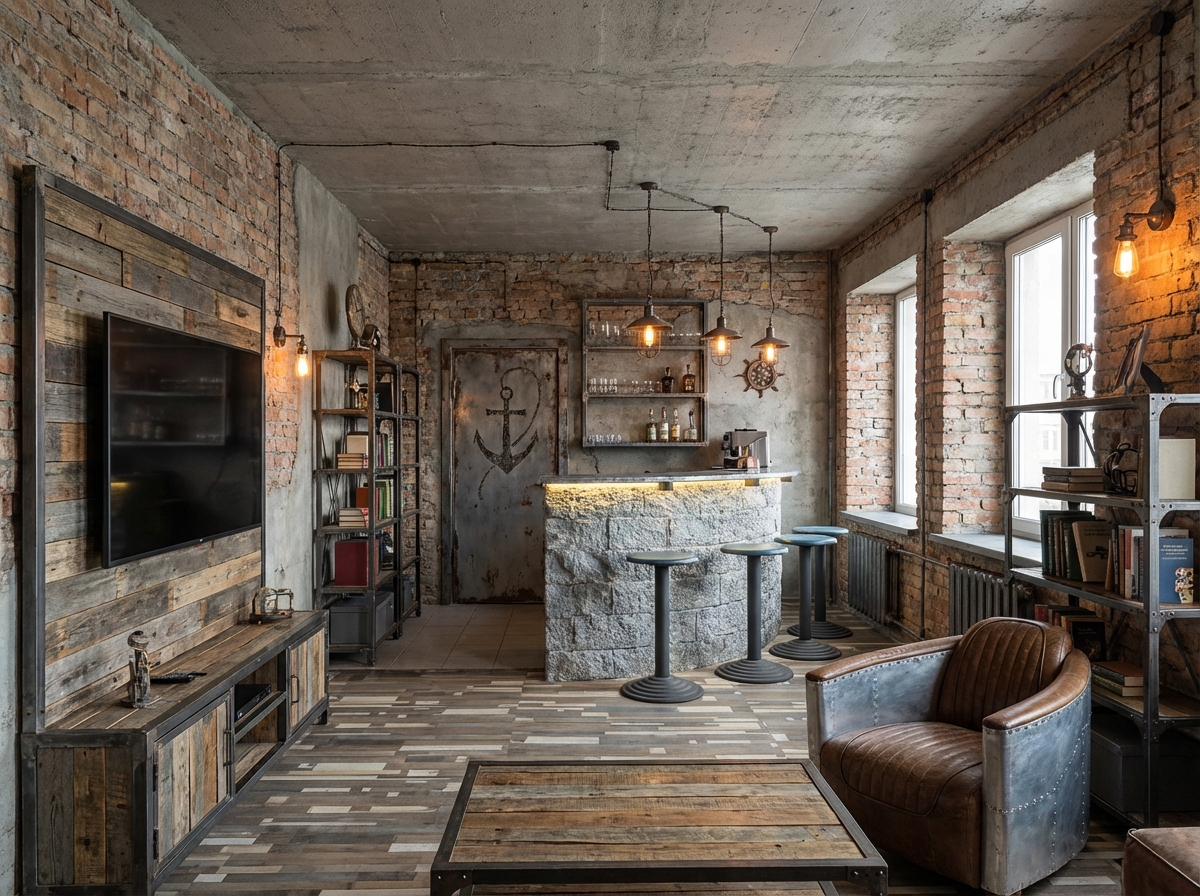 Дизайн гостиной в стиле Лофт — фото интерьера от нейросети RoomGPT